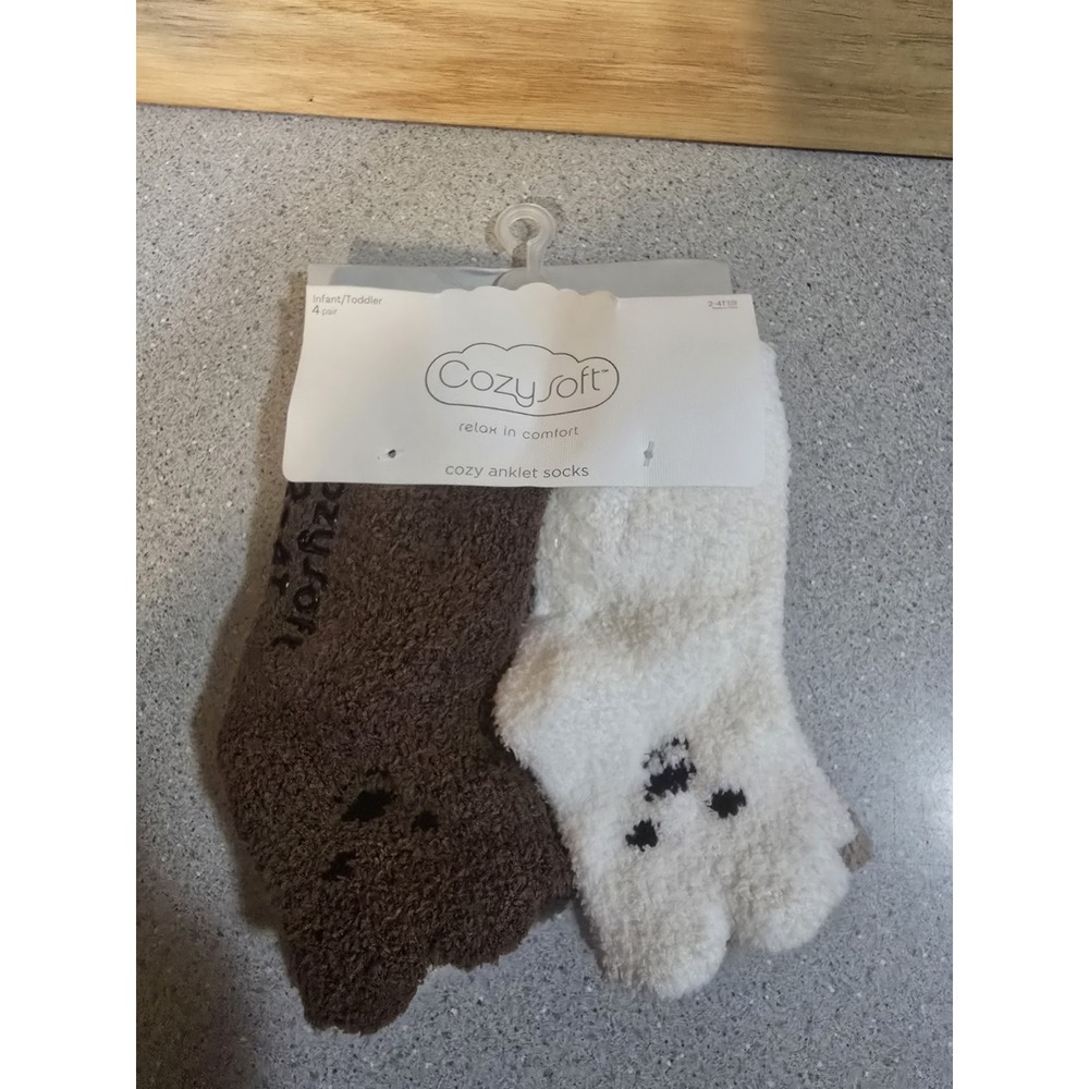 Cozy Soft Baby Socks, 12-24 Months, 4 Pack, Brown Bears
